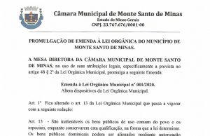 PROMULGAÇÃO DE EMENDA À LEI ORGÂNICA DO MUNICÍPIO DE MONTE SANTO DE MINAS