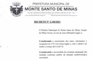 Decreto Monte Santo de Minas Nº 2.240/2021