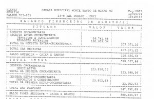 Balancete Câmara Municipal de Monte Santo de Minas mês de Agosto 2021