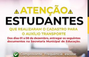 Atenção estudantes que recebem auxílio transporte!