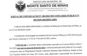 Edital de convocação nº 004/2023 – Concurso Público nº 001/2020