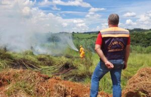 Bombeiros e Defesa Civil combatem incêndio em extensa área verde em Guaranésia