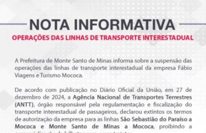 Prefeitura Informa Suspensão de Linhas Interestaduais da Fábio Viagens e Turismo Mococa