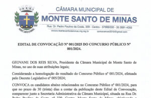 EDITAL DE CONVOCAÇÃO Nº 001/2025 DO CONCURSO PÚBLICO Nº 001/2024.